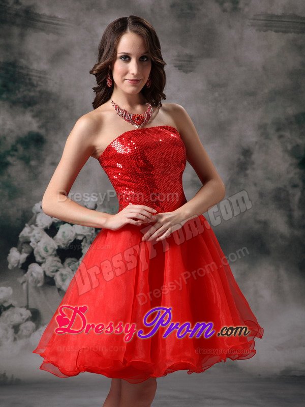 Recent Red Sequined Prom Gown Dresses Gowns Strapless Mini-length