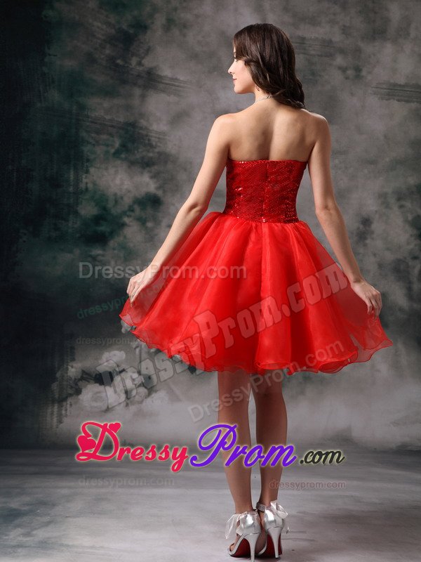 Recent Red Sequined Prom Gown Dresses Gowns Strapless Mini-length