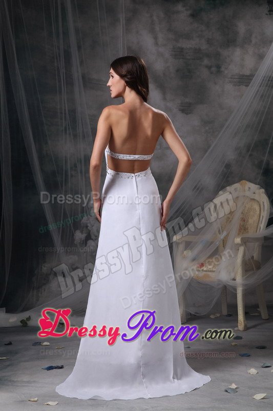 New Strapless Column Ruched Beaded White Prom Maxi Dress