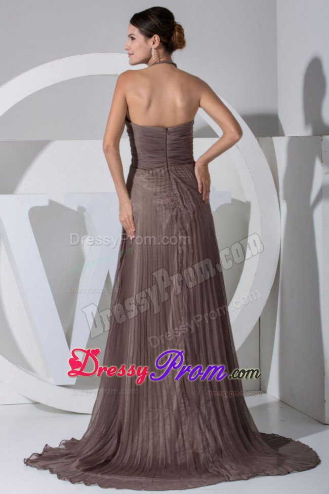 2013 Halter Top Column Ruched Pleated Brown Prom Maxi Dress