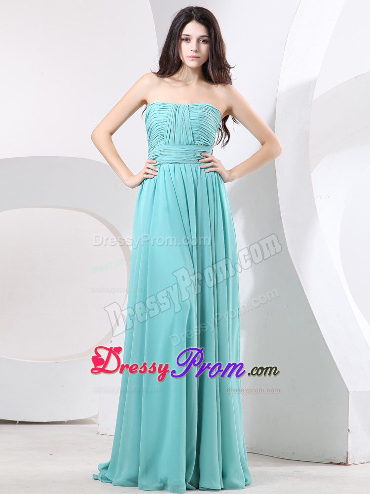 Empire Strapless Floor-Length Ruched Green Prom Party Dress