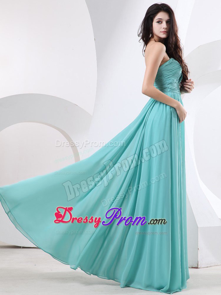 Empire Strapless Floor-Length Ruched Green Prom Party Dress