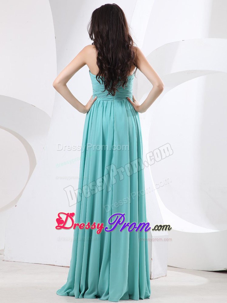 Empire Strapless Floor-Length Ruched Green Prom Party Dress