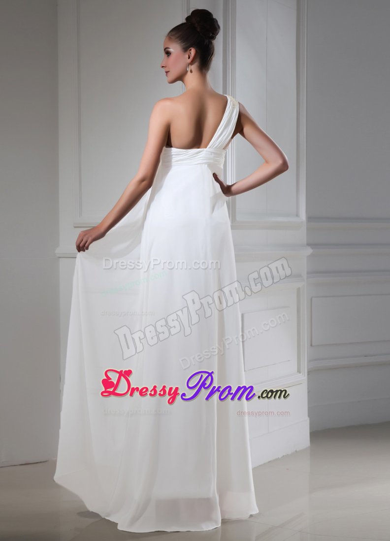 Beading and Ruches Accent One Shoulder White Prom Holiday Dress