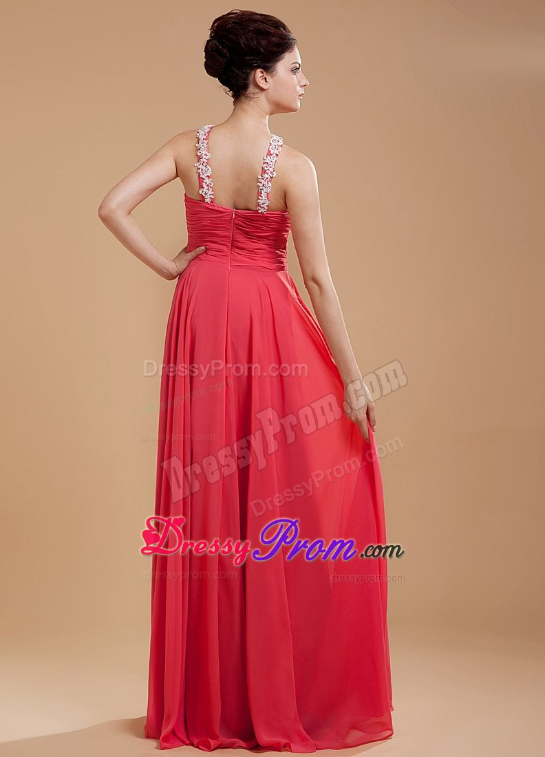 Beaded and Ruched Coral Red Prom Holiday Dresses with Cutouts