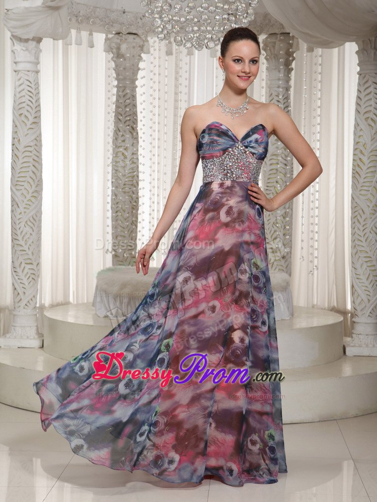 Printing and Beading Accent Long Chiffon Prom Holiday Dresses