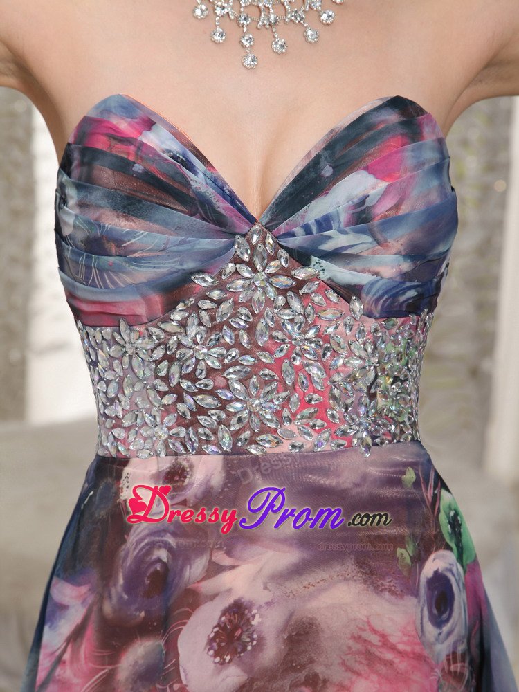 Printing and Beading Accent Long Chiffon Prom Holiday Dresses