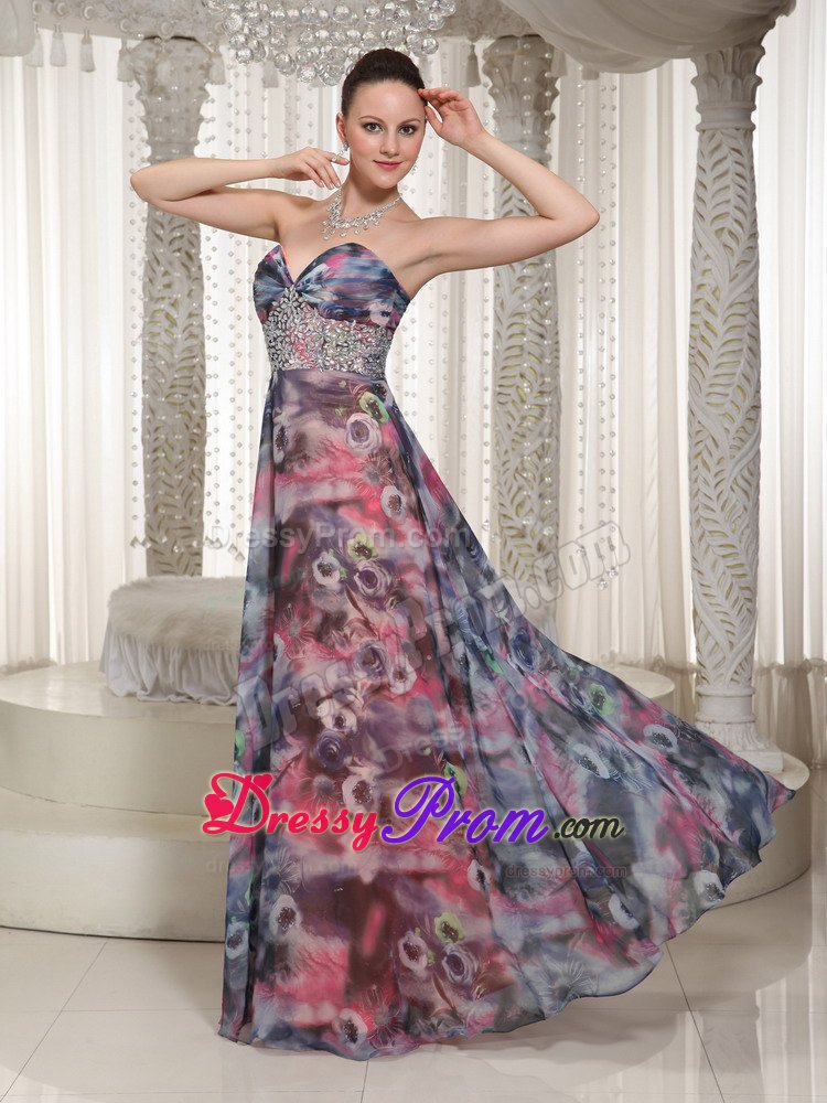 Printing and Beading Accent Long Chiffon Prom Holiday Dresses