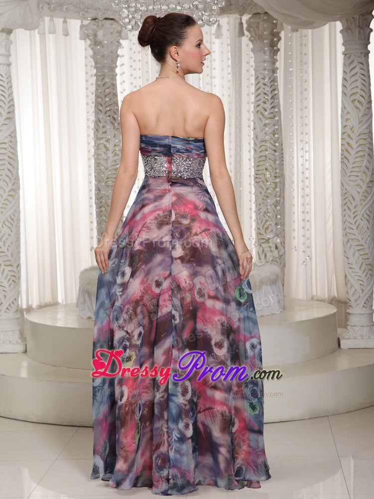 Printing and Beading Accent Long Chiffon Prom Holiday Dresses