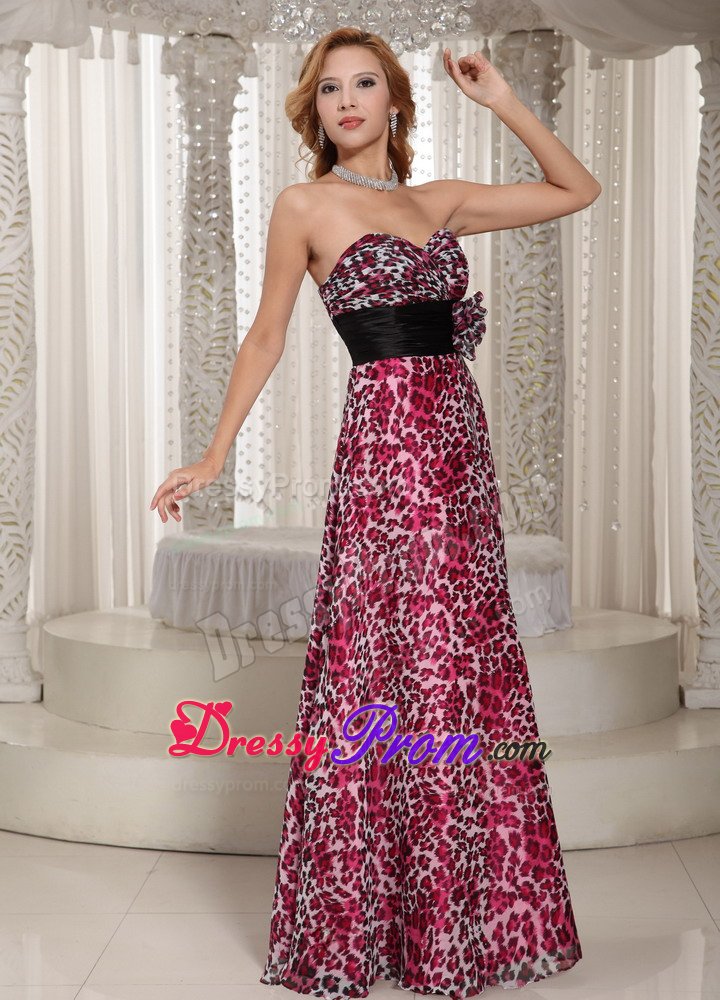 Ruches Sash Colorful Animal Print Sweetheart Prom Holiday Dress