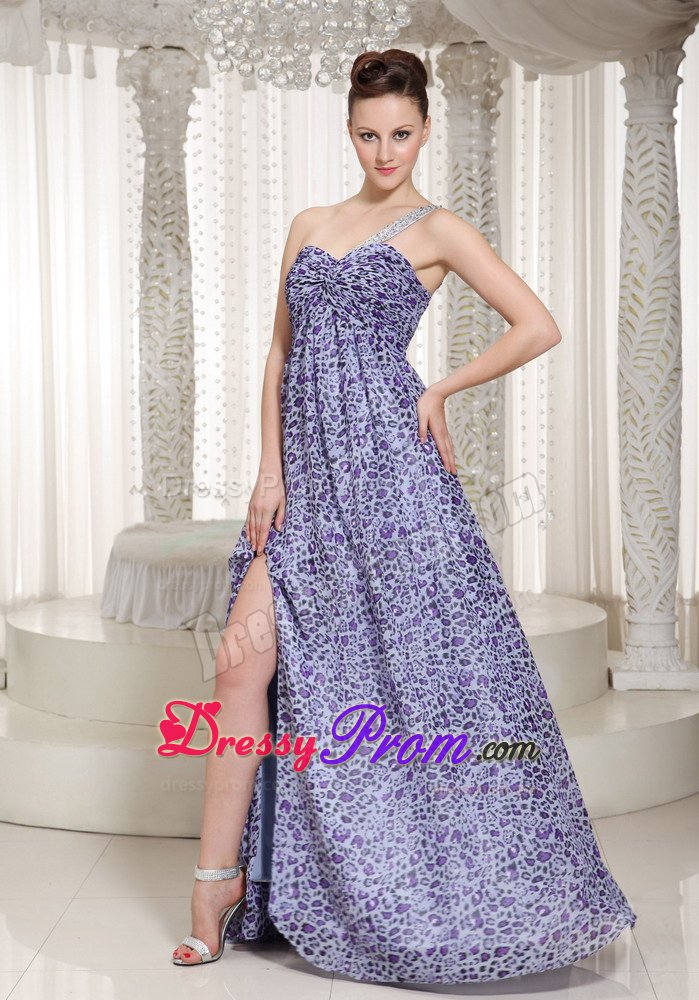 Animal Print Prom Holiday Dress with One Shoulder and High Slit