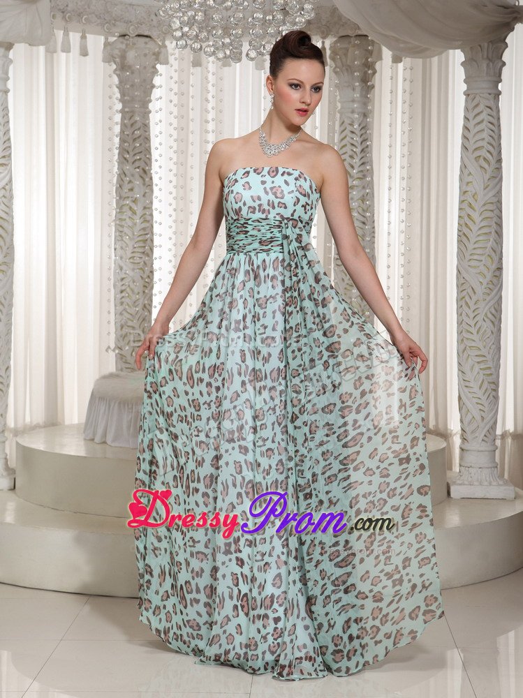 Fresno CA Ruched Floor Length Prom Holiday Dress with Animal Print