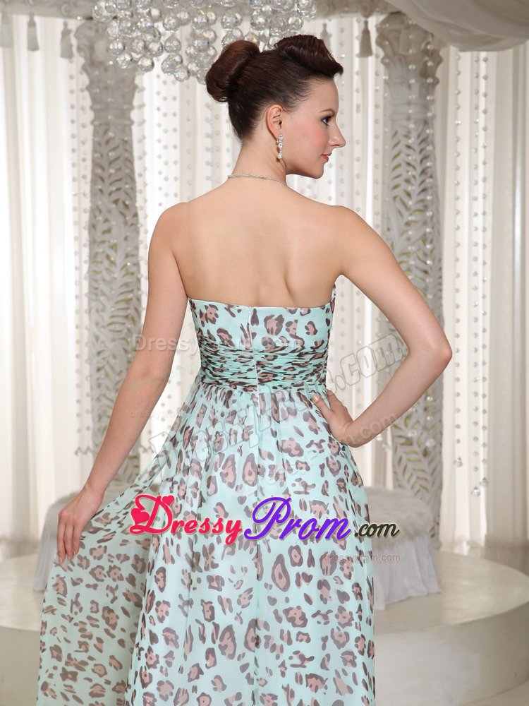 Fresno CA Ruched Floor Length Prom Holiday Dress with Animal Print