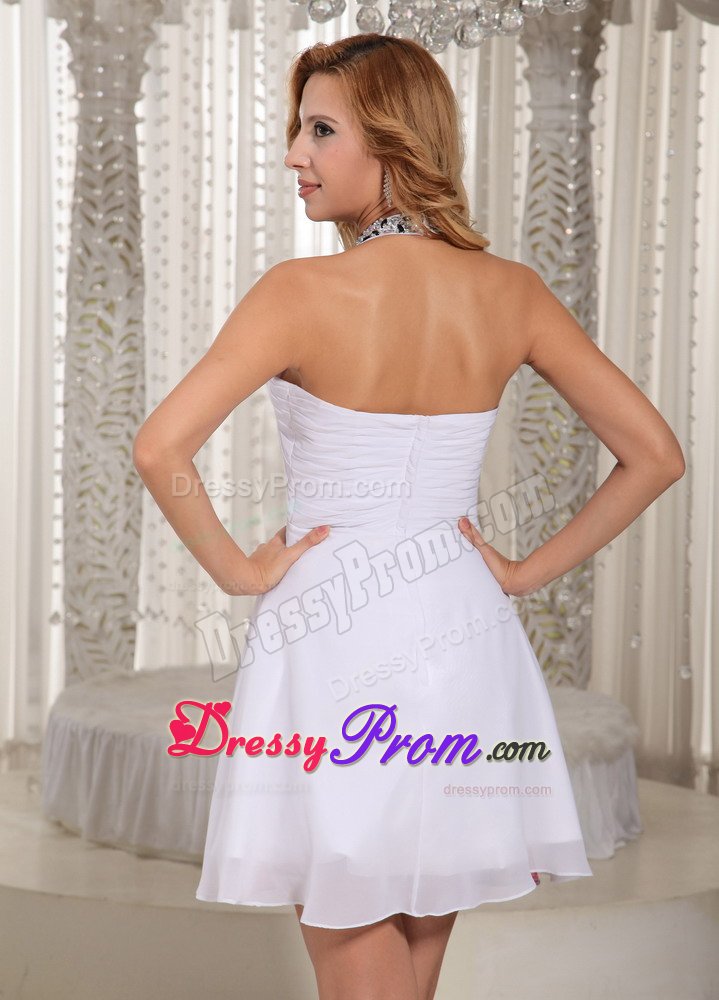 Beading and Printing Accent White Halter Mini Prom Holiday Dress