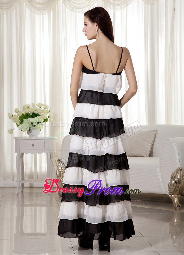 White and Black Layers Prom Bridesmaid Dresses of Ankle Length