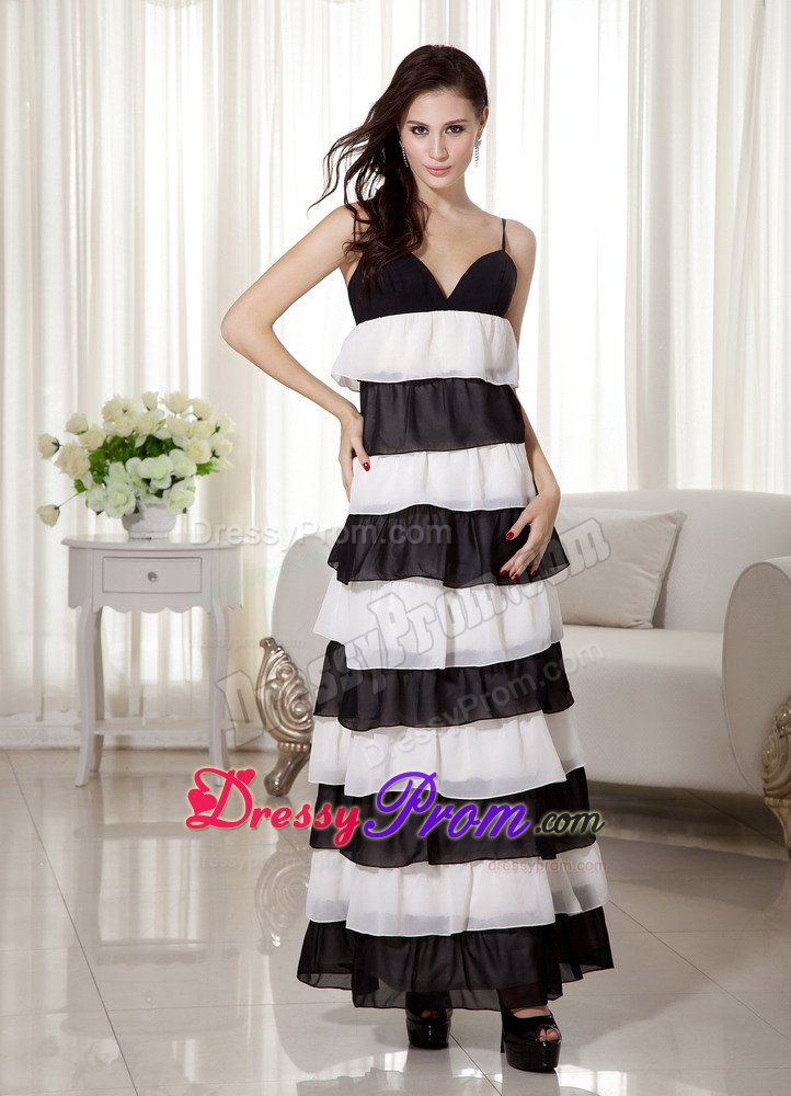 White and Black Layers Prom Bridesmaid Dresses of Ankle Length