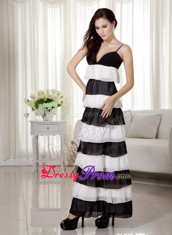 White and Black Layers Prom Bridesmaid Dresses of Ankle Length