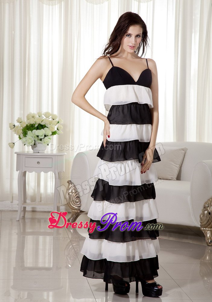 White and Black Layers Prom Bridesmaid Dresses of Ankle Length