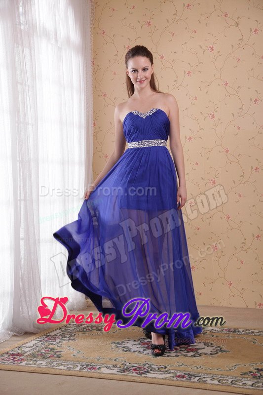 Beaded and Ruched Chiffon Prom Bridesmaid Dresses in Royal Blue