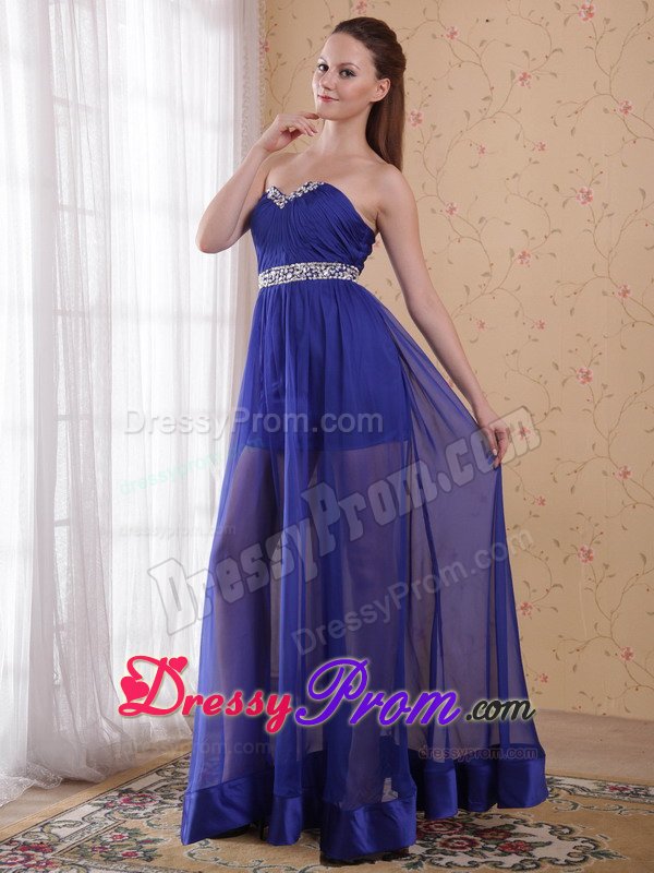 Beaded and Ruched Chiffon Prom Bridesmaid Dresses in Royal Blue