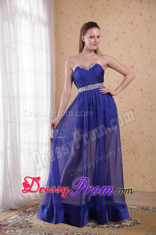Beaded and Ruched Chiffon Prom Bridesmaid Dresses in Royal Blue