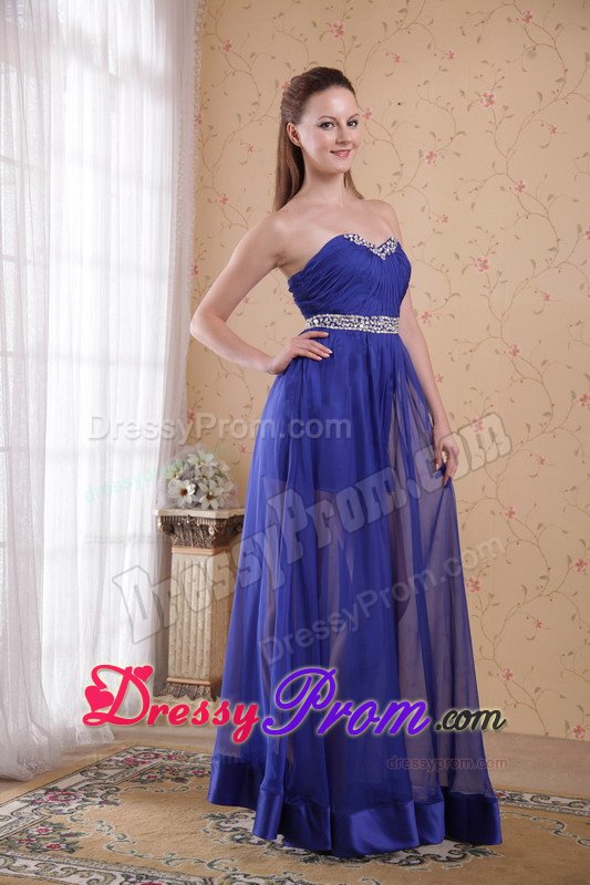Beaded and Ruched Chiffon Prom Bridesmaid Dresses in Royal Blue