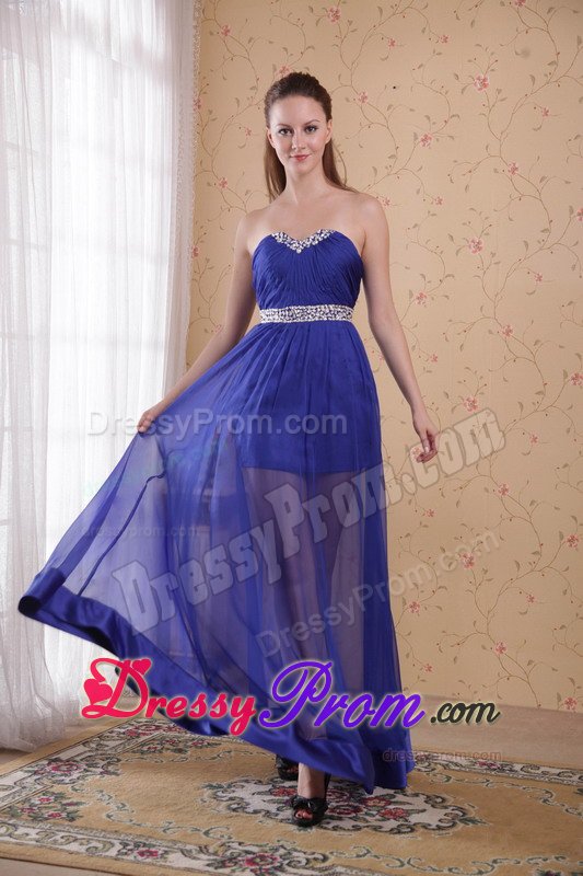 Beaded and Ruched Chiffon Prom Bridesmaid Dresses in Royal Blue