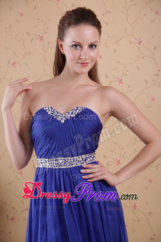 Beaded and Ruched Chiffon Prom Bridesmaid Dresses in Royal Blue