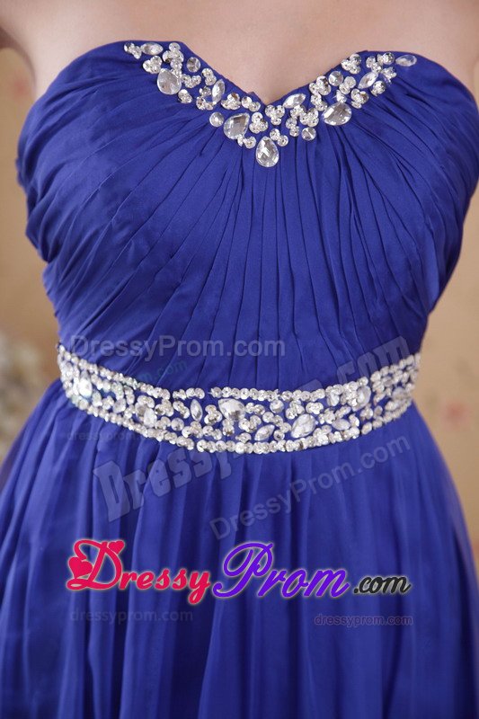 Beaded and Ruched Chiffon Prom Bridesmaid Dresses in Royal Blue