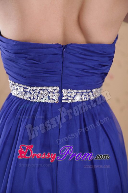 Beaded and Ruched Chiffon Prom Bridesmaid Dresses in Royal Blue