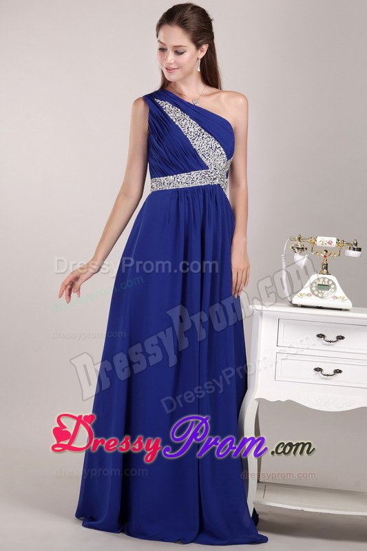 Royal Blue One Shoulder Prom Bridesmaid Dress with Beading 2014