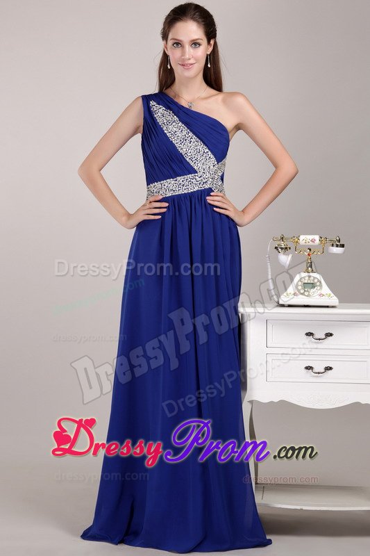 Royal Blue One Shoulder Prom Bridesmaid Dress with Beading 2014