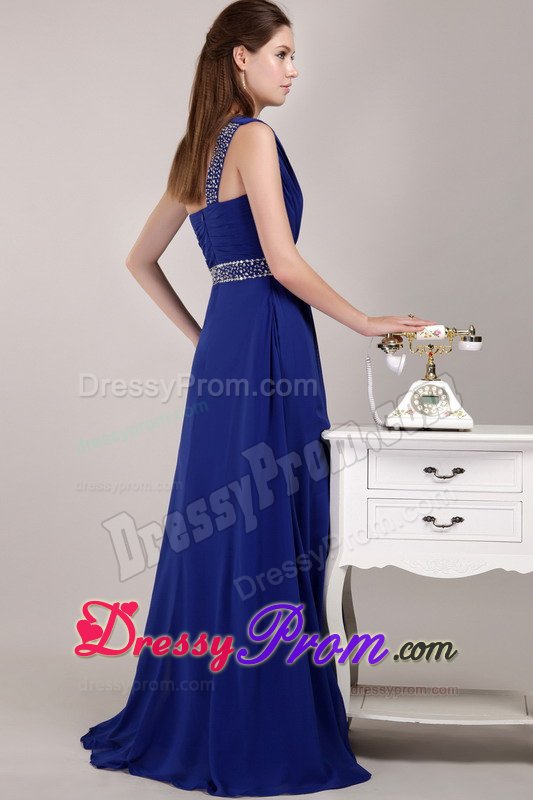 Royal Blue One Shoulder Prom Bridesmaid Dress with Beading 2014