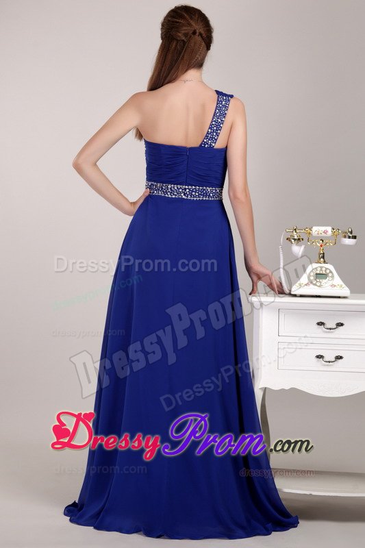 Royal Blue One Shoulder Prom Bridesmaid Dress with Beading 2014