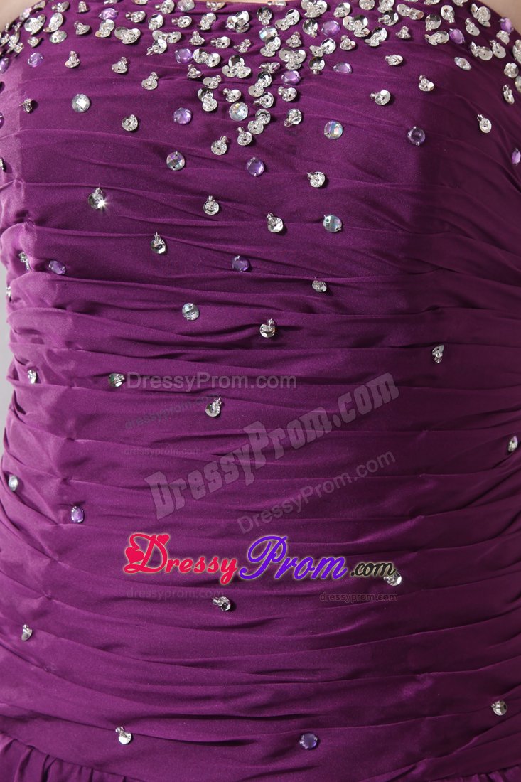 Ruching and Beading Decorate Purple Brush Prom Bridesmaid Dress