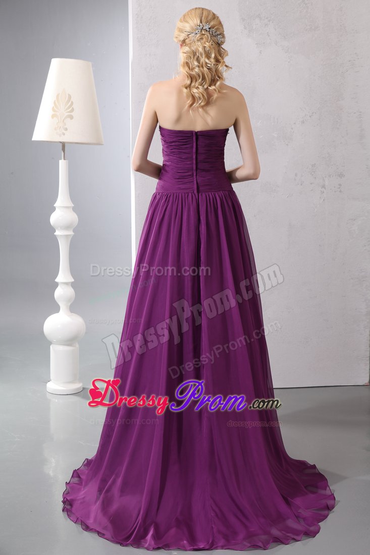 Ruching and Beading Decorate Purple Brush Prom Bridesmaid Dress