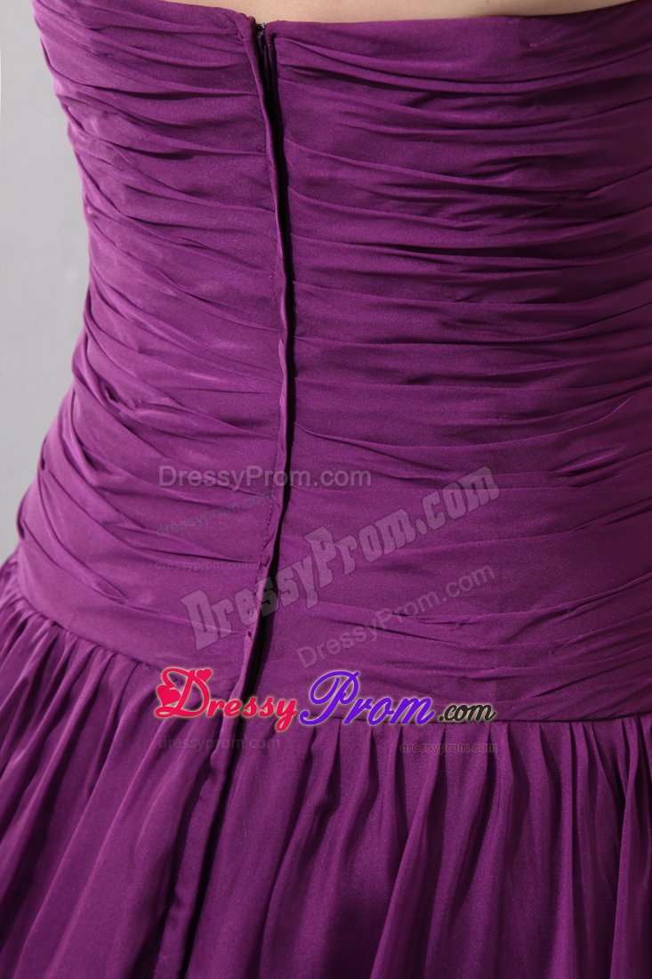 Ruching and Beading Decorate Purple Brush Prom Bridesmaid Dress