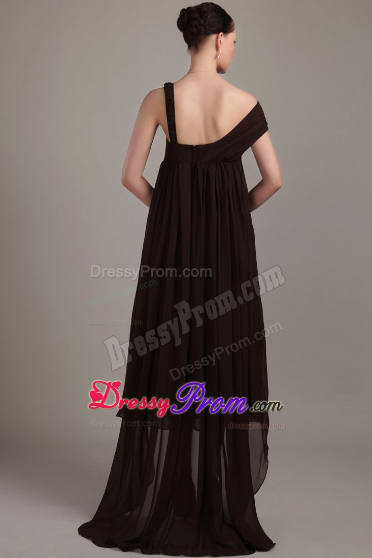 Asymmetrical Chiffon Prom Bridesmaid Dress with Beading and Flower
