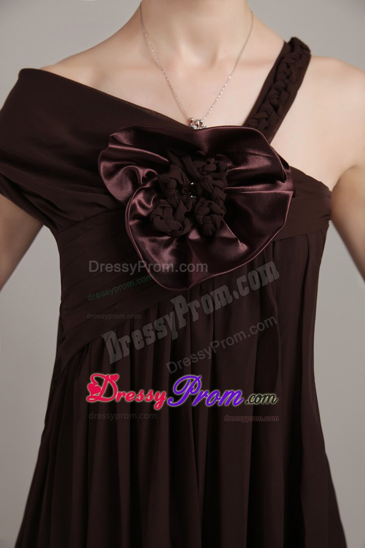 Asymmetrical Chiffon Prom Bridesmaid Dress with Beading and Flower