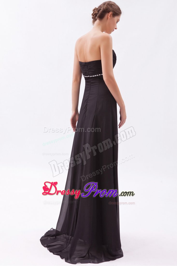 Beaded and Ruched Black Brush Train Prom Bridesmaid Dress 2014