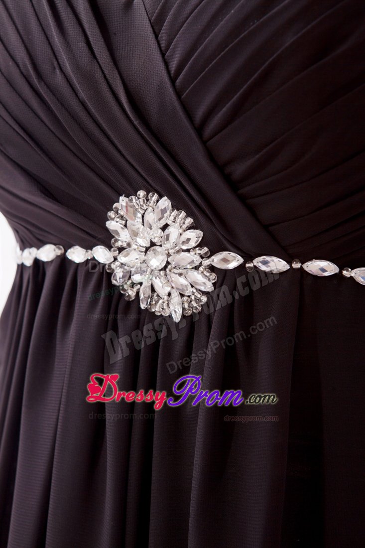 Beaded and Ruched Black Brush Train Prom Bridesmaid Dress 2014