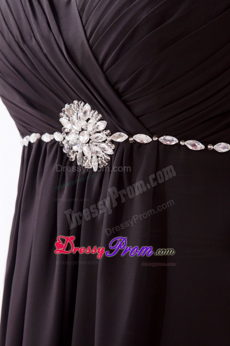Beaded and Ruched Black Brush Train Prom Bridesmaid Dress 2014