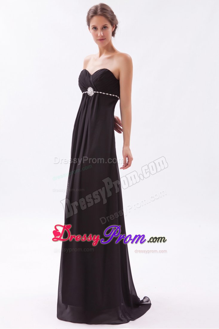 Beaded and Ruched Black Brush Train Prom Bridesmaid Dress 2014