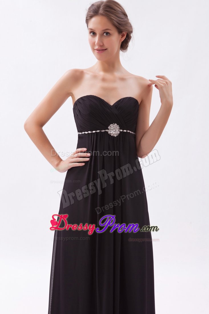 Beaded and Ruched Black Brush Train Prom Bridesmaid Dress 2014