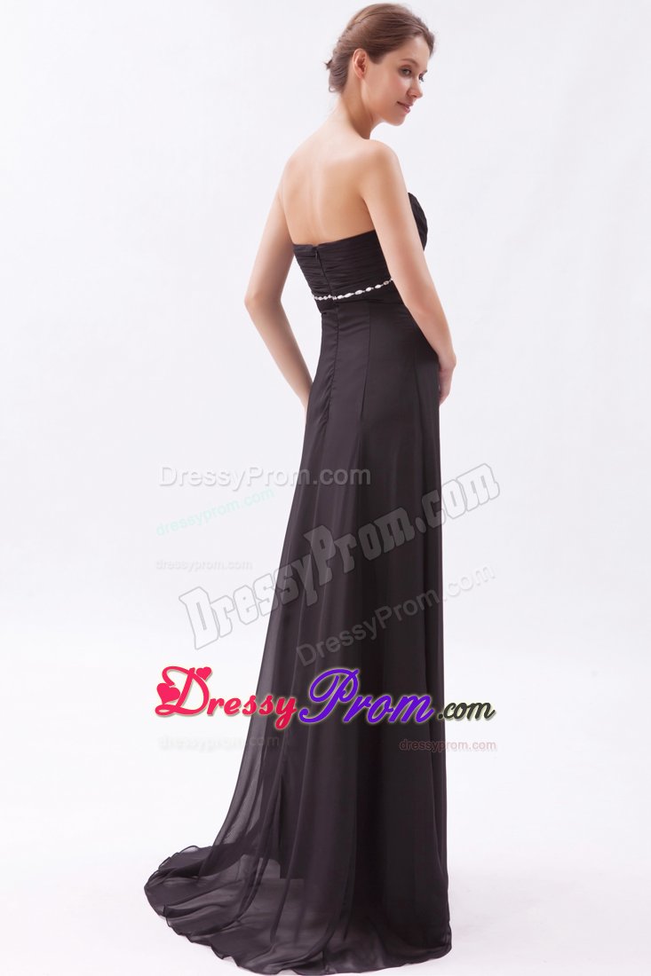Beaded and Ruched Black Brush Train Prom Bridesmaid Dress 2014