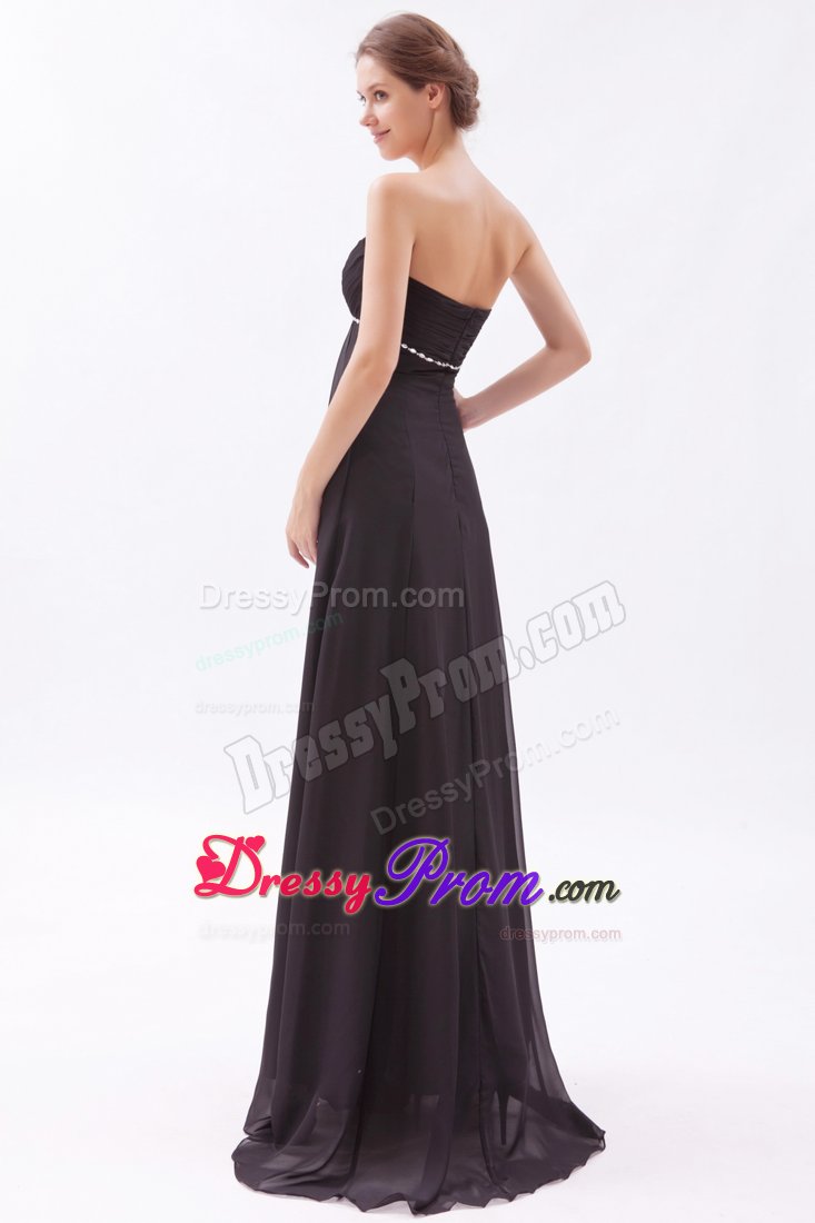 Beaded and Ruched Black Brush Train Prom Bridesmaid Dress 2014