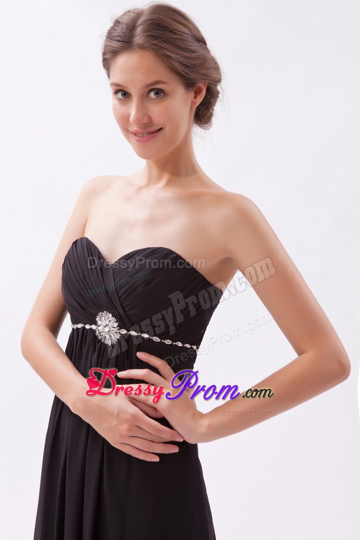 Beaded and Ruched Black Brush Train Prom Bridesmaid Dress 2014