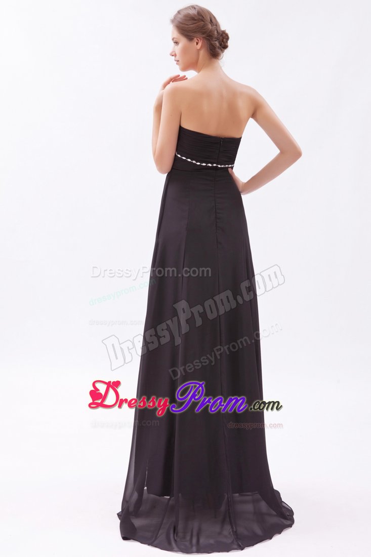 Beaded and Ruched Black Brush Train Prom Bridesmaid Dress 2014