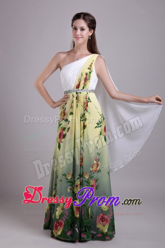Beaded and Printed One Shoulder Prom Bridesmaid Dress in Colors