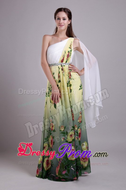 Beaded and Printed One Shoulder Prom Bridesmaid Dress in Colors